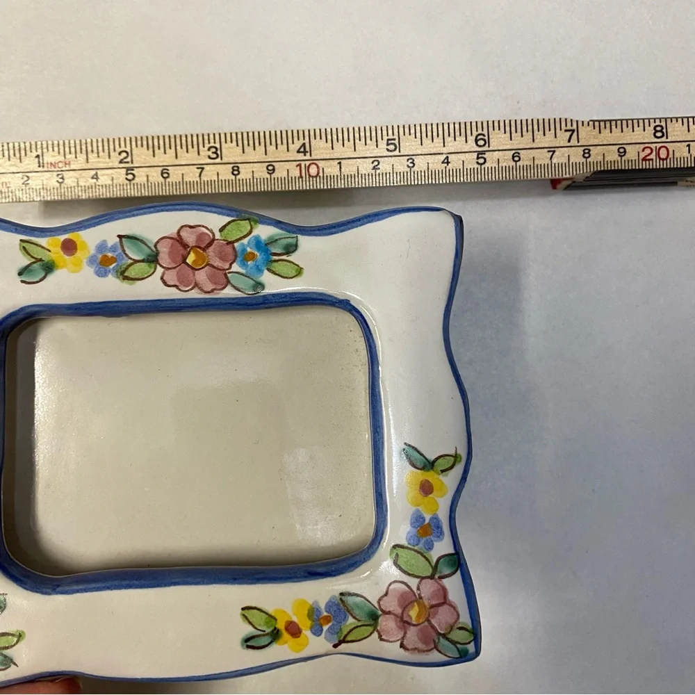 La Vietrese Italy Picture Frame Ceramic Hand Painted Colorful Floral Collectible
